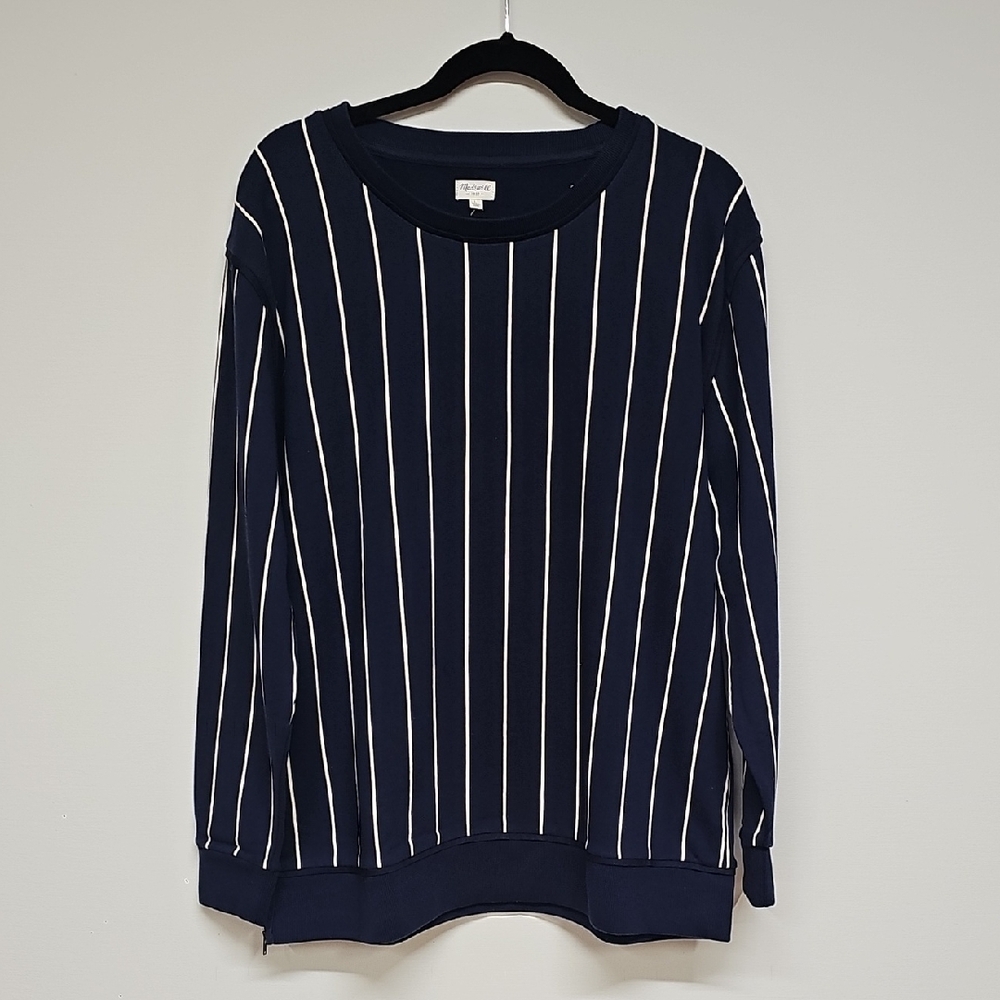 Madewell Striped Side Zip Sweatshirt, Navy White, Size L, NEW